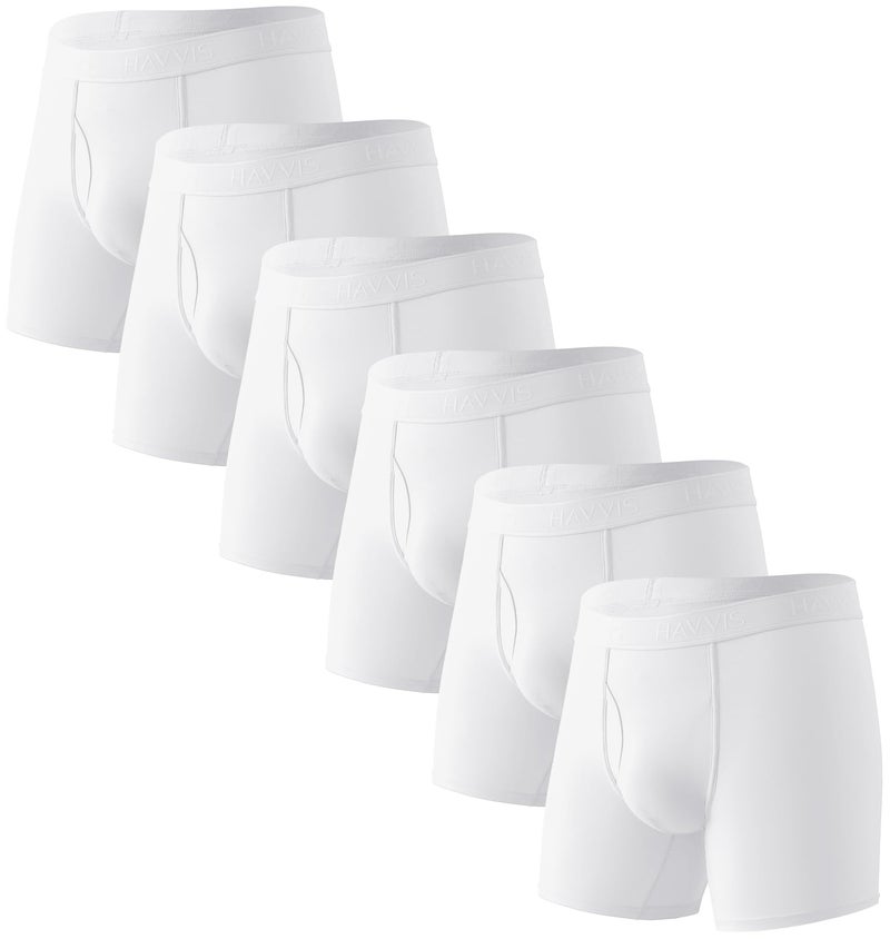 HAVVIS Men's Performance Underwear Boxer Briefs Soft Comfortable Bamboo Viscose Underwear for Men Multipack (L, Boxer Briefs : C03-6 Pack - White) - Image 1
