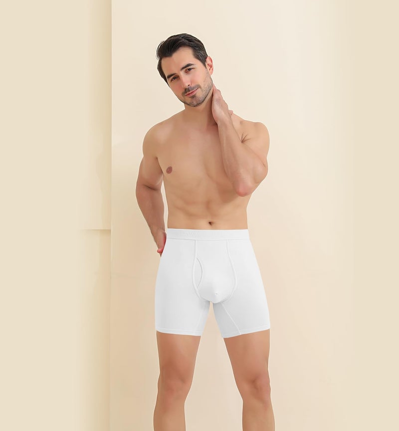 HAVVIS Men's Performance Underwear Boxer Briefs Soft Comfortable Bamboo Viscose Underwear for Men Multipack (L, Boxer Briefs : C03-6 Pack - White) - Image 2