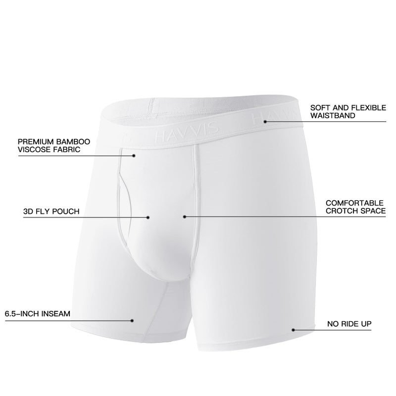 HAVVIS Men's Performance Underwear Boxer Briefs Soft Comfortable Bamboo Viscose Underwear for Men Multipack (L, Boxer Briefs : C03-6 Pack - White) - Image 4