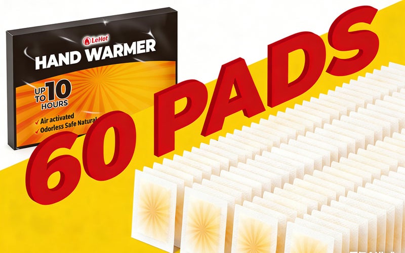 Lehot Hand Warmers - 60 Packs Hot Hands Disposable Heat Pad, Hot Hands Hand Warmers, Up to 10 Hours of Safe and Continuous Heat, Perfect for Camping, Outdoor Skiing, Fishing Ideal for Outdoors and Travel. - Image 1