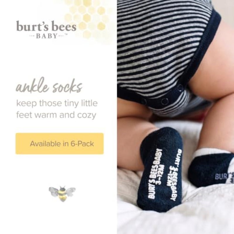 جوارب Burt's Bees للفتيات الصغيرات مع مقابض مضادة للانزلاق، جوارب أساسية للأطفال من القطن العضوي الناعم، عبوة من 6 قطع - Image 3