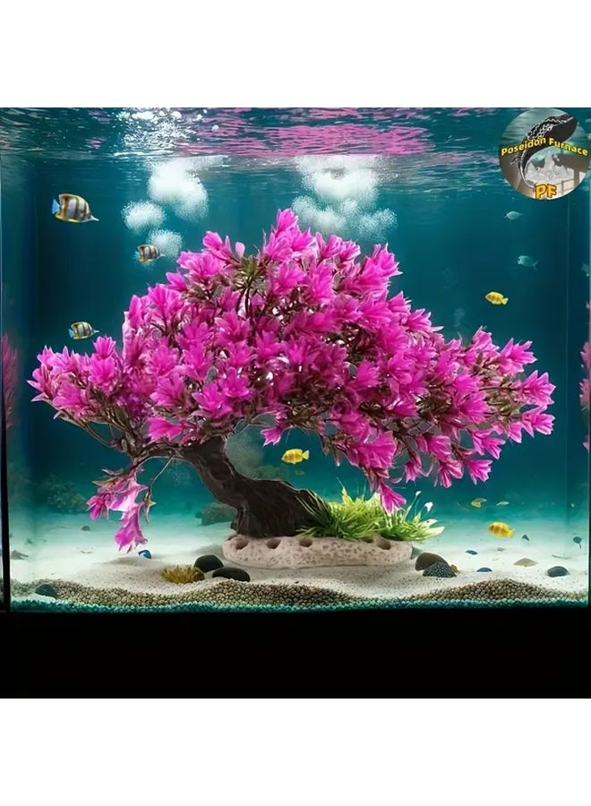 Purple Powder Pine Artificial Aquarium Tree Lifelike Bonsai Design Fish Tank Decoration - Image 1