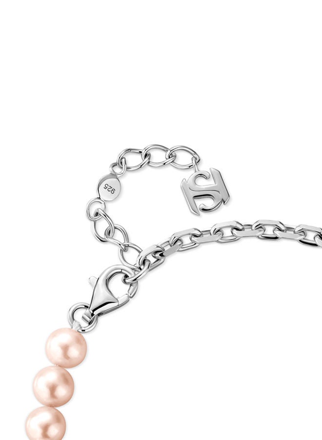 Saint Honore Paris Pont Des Arts 925 Silver Rhodium,Padlock,Pink FreWater Pearls & Cablechain Bracelet - 170+35mm - Image 3