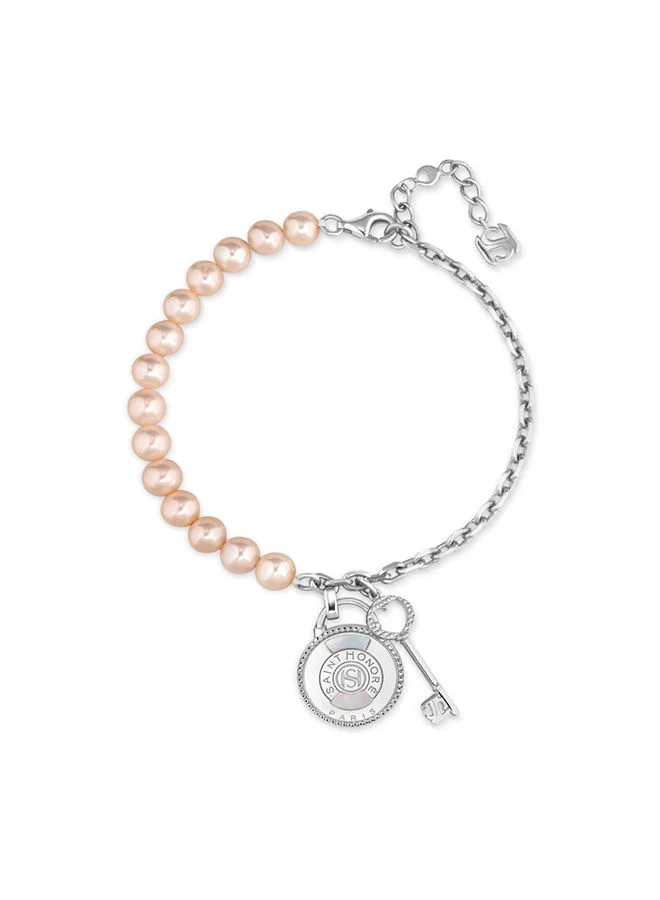 سانت هونور Pont Des Arts 925 Silver Rhodium,Padlock,Pink FreWater Pearls & Cablechain Bracelet - 170+35mm