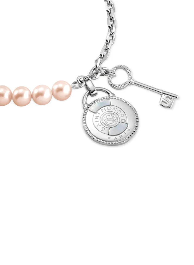 سانت هونور Pont Des Arts 925 Silver Rhodium,Padlock,Pink FreWater Pearls & Cablechain Bracelet - 170+35mm