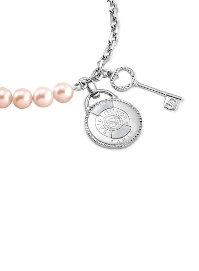 Saint Honore Paris Pont Des Arts 925 Silver Rhodium,Padlock,Pink FreWater Pearls & Cablechain Bracelet - 170+35mm - Image 2