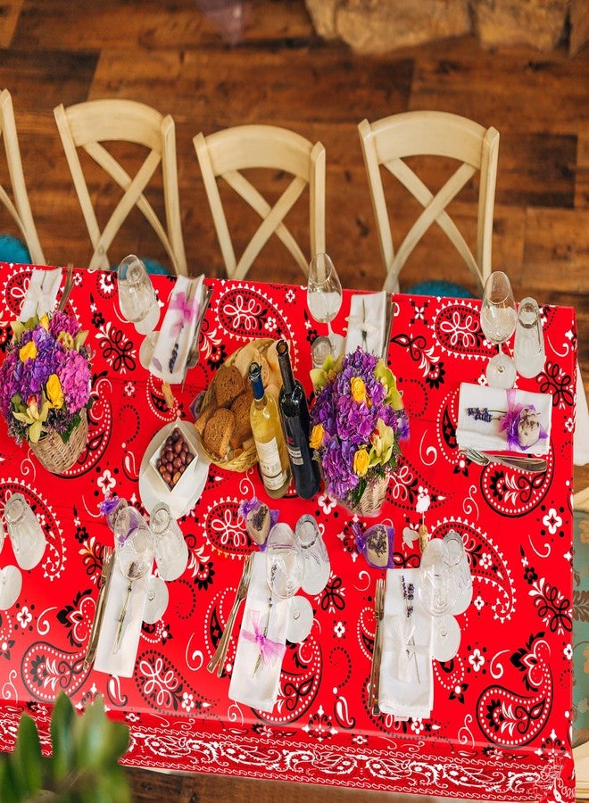Oudain 6 Pcs Bandana Party Tablecloths,54 x 108 Inch Plastic Western Party Tablecloth, Bandana Paisley Table Cover, Rodeo Table Cloth for Western Mexican Favor Supplies (Red) - Image 4