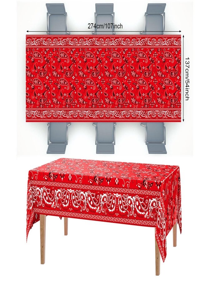 Oudain 6 Pcs Bandana Party Tablecloths,54 x 108 Inch Plastic Western Party Tablecloth, Bandana Paisley Table Cover, Rodeo Table Cloth for Western Mexican Favor Supplies (Red) - Image 2