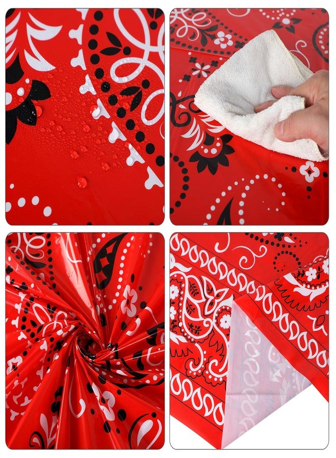 Oudain 6 Pcs Bandana Party Tablecloths,54 x 108 Inch Plastic Western Party Tablecloth, Bandana Paisley Table Cover, Rodeo Table Cloth for Western Mexican Favor Supplies (Red) - Image 3