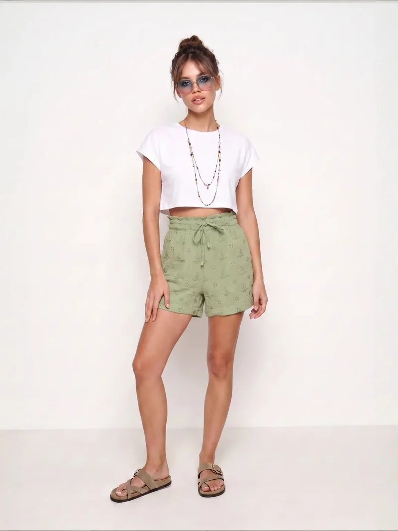 هابينس اسطنبول ISTANBUL High Waist Drawstring Mini Shorts with Binding Detail