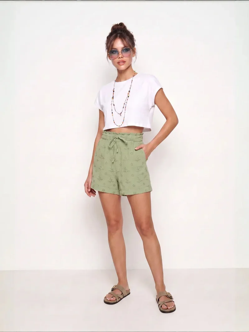 هابينس اسطنبول ISTANBUL High Waist Drawstring Mini Shorts with Binding Detail