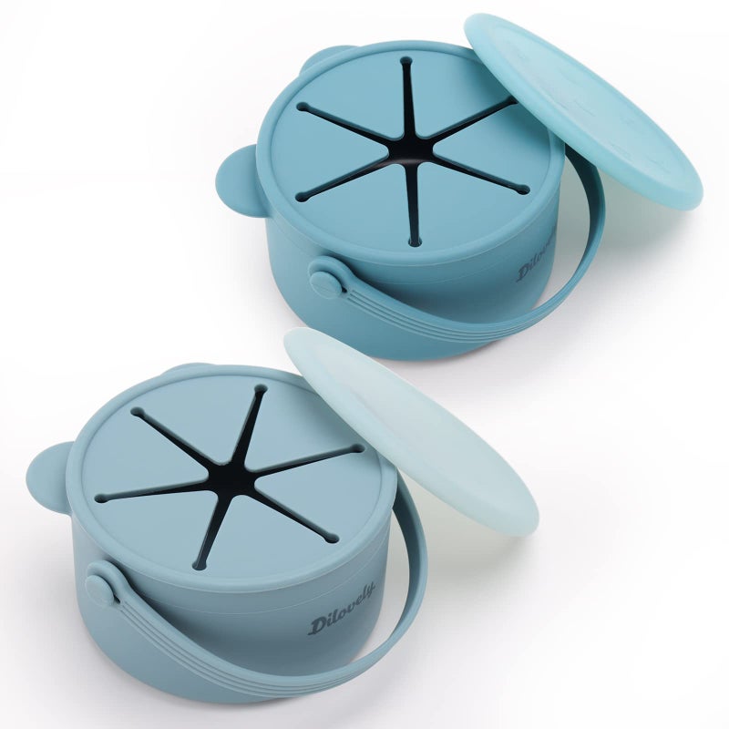 Dilovely Silicone Snack Cups for Toddlers Kids Snack Containers No Spill Baby Treat Holders with Handle Dust Proof Lid 2 Pack Dishwasher Safe and BPA Free 9 oz