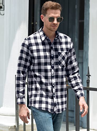 SANGTREE Mens Flannel Plaid Shirts Casual Long Sleeve Button Down Shirt Dad and Son Matching Shirts (Black White, XXL) - Image 2