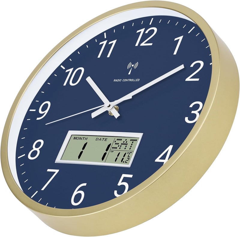 Foxtop Radio-Controlled Wall Clock Digital & Analog 30 cm with LCD Display – Digital Radio-Controlled Wall Clock with Temperature, Date, Day of the Week Silent Kitchen Clock for Living Room, Kitchen - Image 3