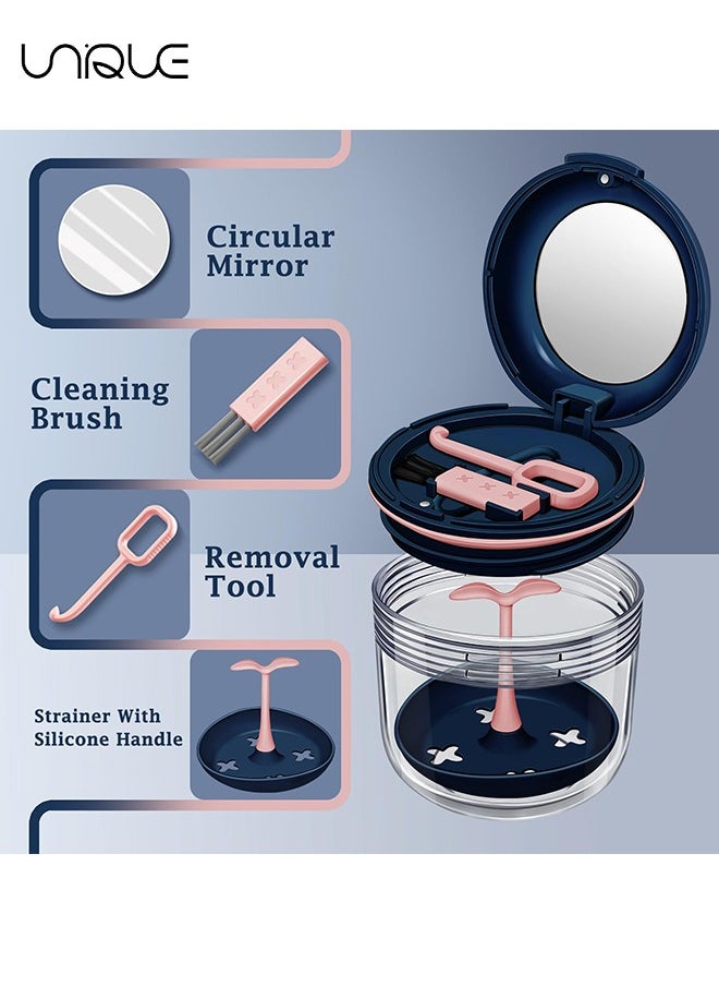 Unique Braces Box - Denture Bath Case - No-Leak Double Layer Dry & Wet Separation Denture Bath Box - Portable Denture Case with Mirror, Removal Tool, Brush for Dentures, Mouth Guard, Retainers (Blue)  - Image 4