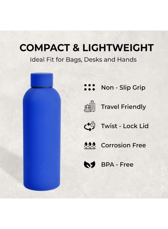 Kimaya Matte Finish Stainless Steel Water Bottle, Vacuum Insulated Travel Bottle, Hot & Cold Water Bottle 500ml, Midnight Blue - Image 1