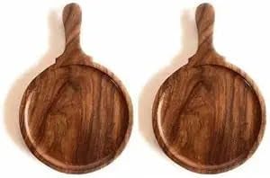 SONA Wooden || Pizza pan || Pizza Serving Tray || Pizza Plate || Pizza Platter || for Kitchen, Home Dinning, Café, Restaurants in SHEESHAM Wood 8 INCH (2 Pcs) - Image 1