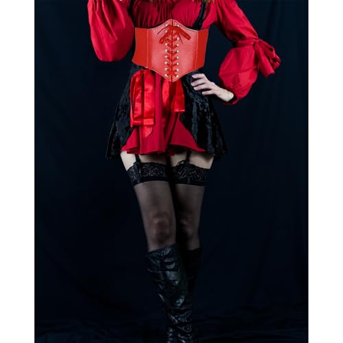 Ayliss Women Elastic Wide Band Tied Waspie Corset Waist Cincher Belt,Red - Image 3