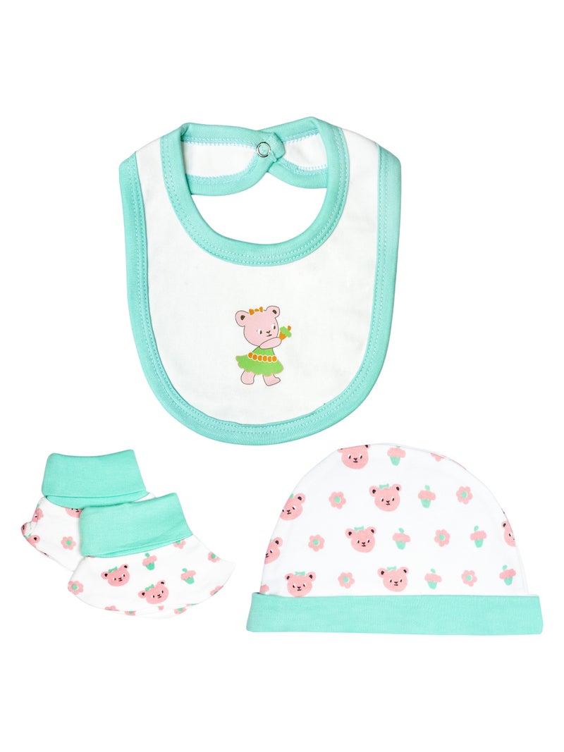 Babies Basic 5 piece Unisex 100% Cotton Sets include Bib, Romper, Mittens, Cap and Sleepsuit/Jumpsuit - Image 4