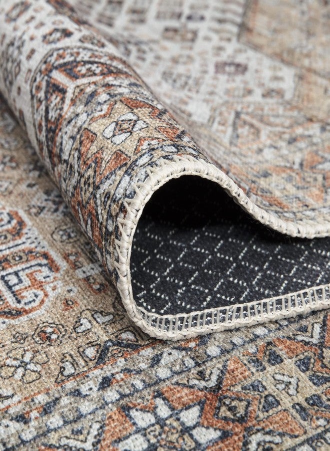 Bloom Rugs Washable Non-Slip 3' x 5' Rug - Sand/Orange/Purple Traditional Medallion Area Rug for Living Room, Bedroom, Dining Room, and Kitchen - Exact Size: 3' x 5' (IONIA40-BEIG3050) - Image 3
