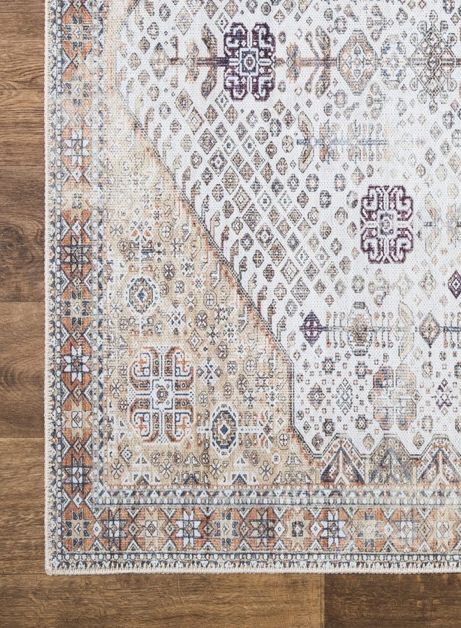 Bloom Rugs Washable Non-Slip 3' x 5' Rug - Sand/Orange/Purple Traditional Medallion Area Rug for Living Room, Bedroom, Dining Room, and Kitchen - Exact Size: 3' x 5' (IONIA40-BEIG3050) - Image 5