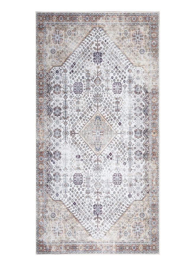 Bloom Rugs Washable Non-Slip 3' x 5' Rug - Sand/Orange/Purple Traditional Medallion Area Rug for Living Room, Bedroom, Dining Room, and Kitchen - Exact Size: 3' x 5' (IONIA40-BEIG3050) - Image 2