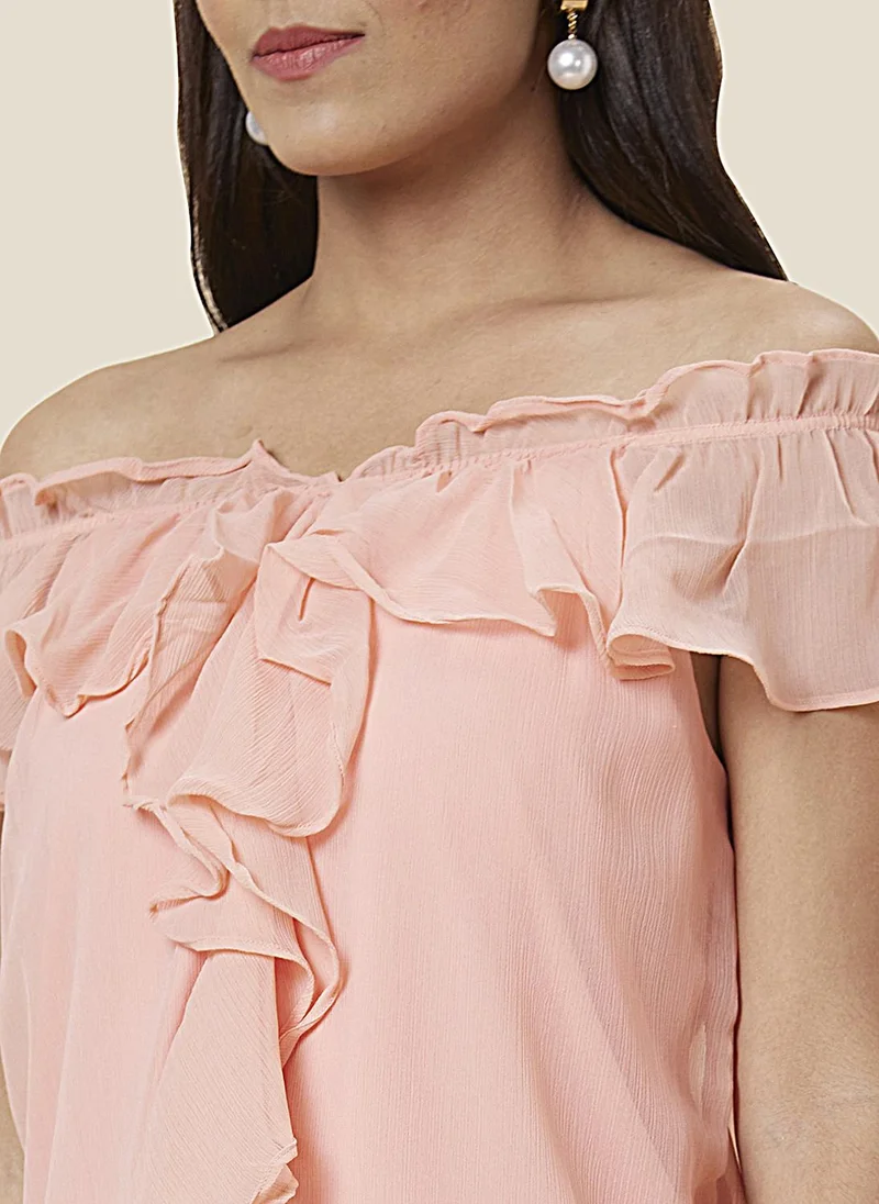 globus Globus Women Peach Solid Polyester Top