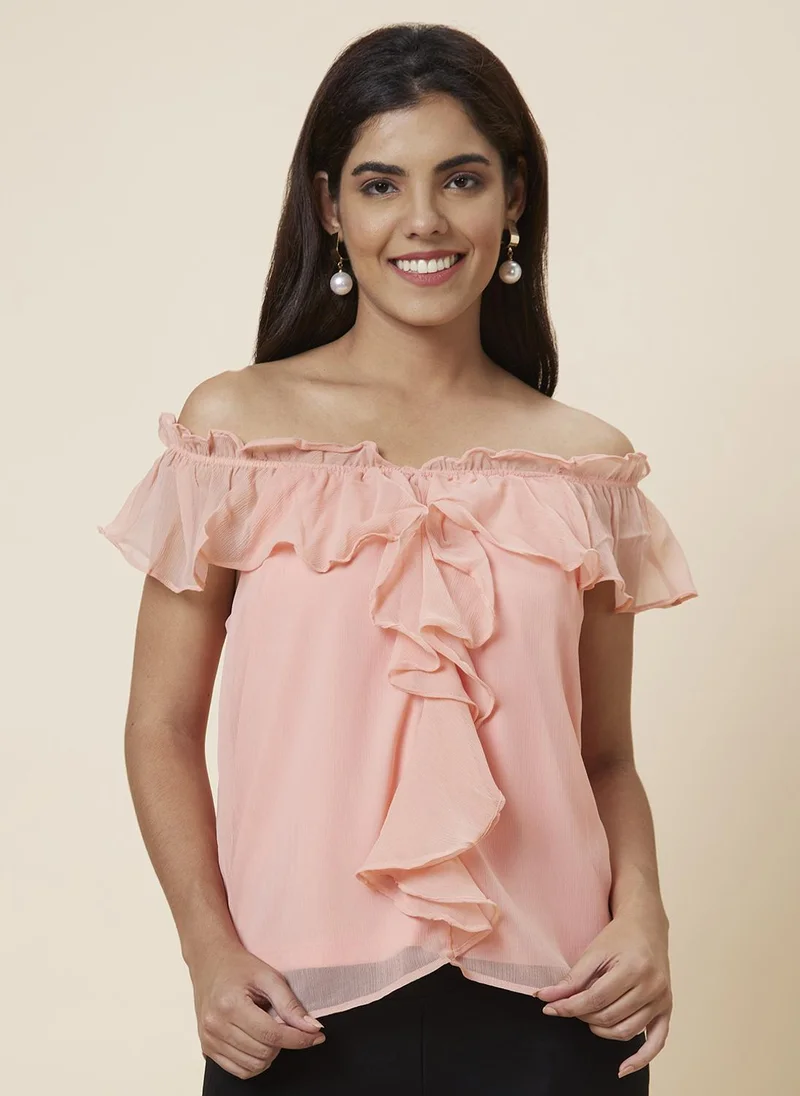 globus Globus Women Peach Solid Polyester Top