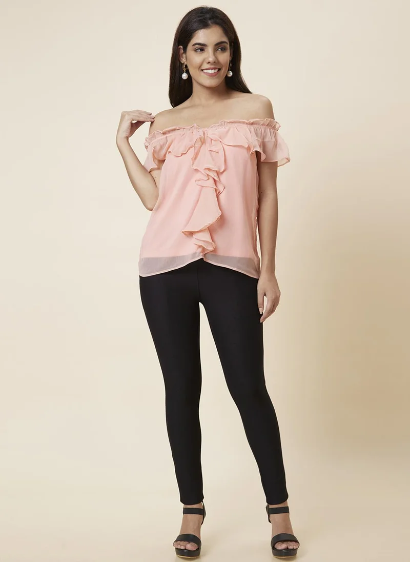 globus Globus Women Peach Solid Polyester Top