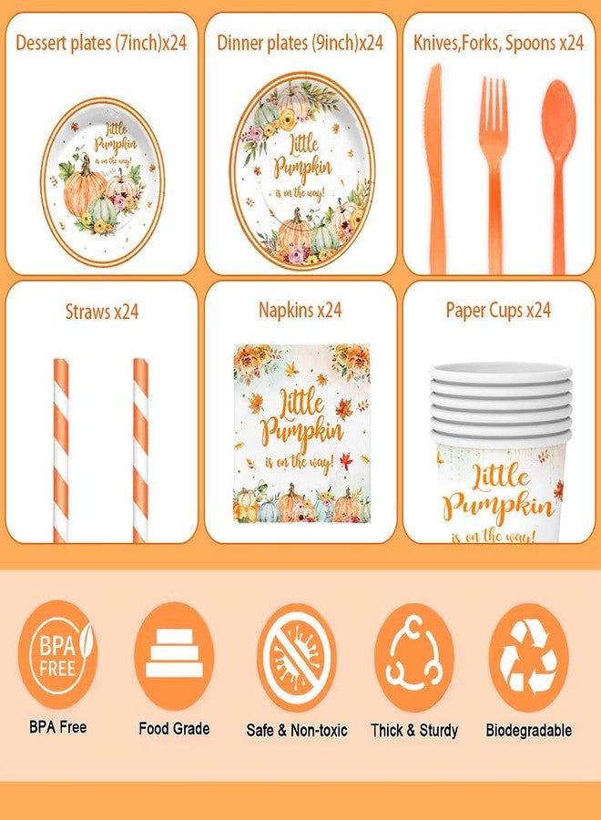 Ticuenicoa Little Pumpkin Baby Shower Decoration A Little Pumpkin is on The Way Baby Shower Fall Pumpkin Floral Thanksgiving Fall Autumn Themed Party Supplies Balloons Tablecloth Paper Plates - Image 2
