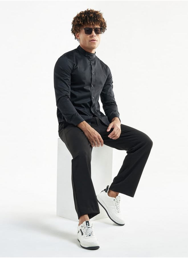 FAV - Solid Mandarin Collar Shirt with Long Sleeves - Image 1