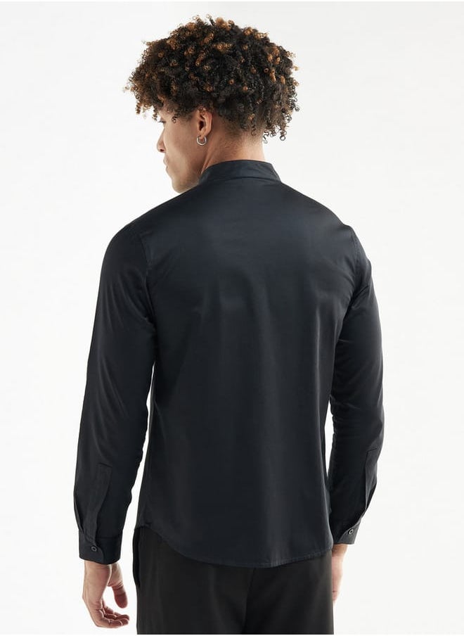 FAV - Solid Mandarin Collar Shirt with Long Sleeves - Image 1
