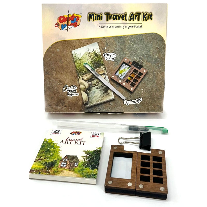 The Crafthives Travel Painting Art Kit | Wooden Mini Palette | Mini Painting Palette Set with Stretch Book, Water Pen and Binding Clip - Image 1
