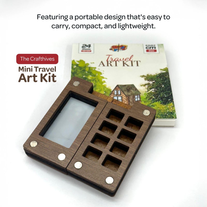 The Crafthives Travel Painting Art Kit | Wooden Mini Palette | Mini Painting Palette Set with Stretch Book, Water Pen and Binding Clip - Image 3