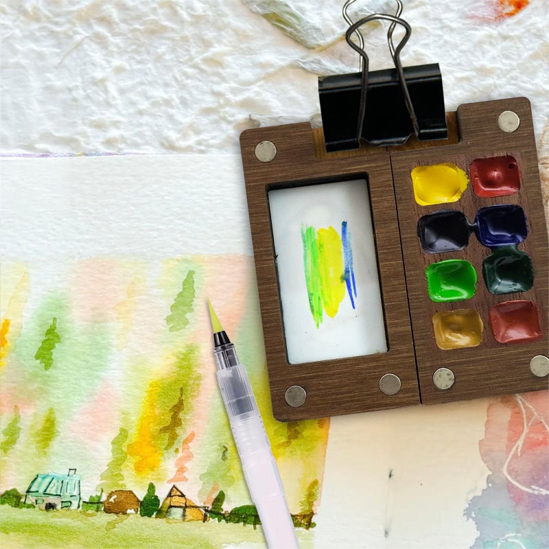 The Crafthives Travel Painting Art Kit | Wooden Mini Palette | Mini Painting Palette Set with Stretch Book, Water Pen and Binding Clip - Image 5