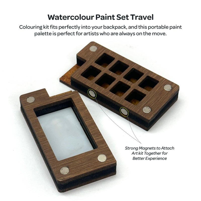 The Crafthives Travel Painting Art Kit | Wooden Mini Palette | Mini Painting Palette Set with Stretch Book, Water Pen and Binding Clip - Image 4