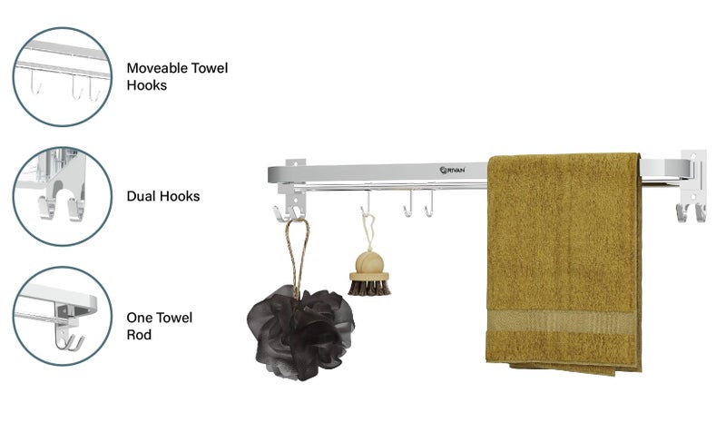 GRIVAN 24 Inch Wall Mounted Stainless Steel Towel Rod for Bathroom, Towel Racks and Bars - Image 4