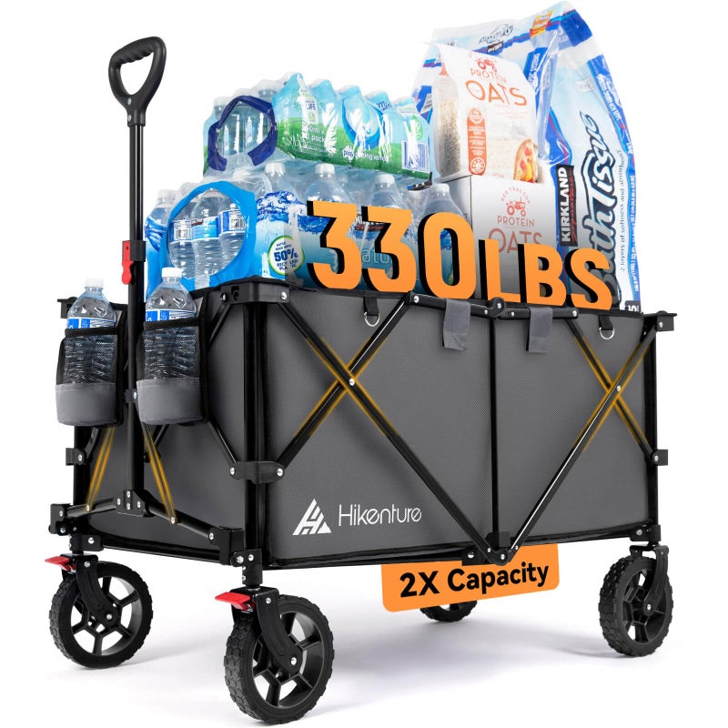 Hikenture Collapsible Wagon 330LBS Capacity, 200L Extra Large Wagons Carts Foldable, Heavy Duty Folding Wagon with All-Terrain Wheels, Utility Beach Wagons for Outdoor Garden - Image 1