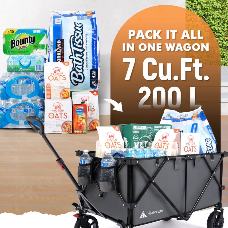 Hikenture Collapsible Wagon 330LBS Capacity, 200L Extra Large Wagons Carts Foldable, Heavy Duty Folding Wagon with All-Terrain Wheels, Utility Beach Wagons for Outdoor Garden - Image 2