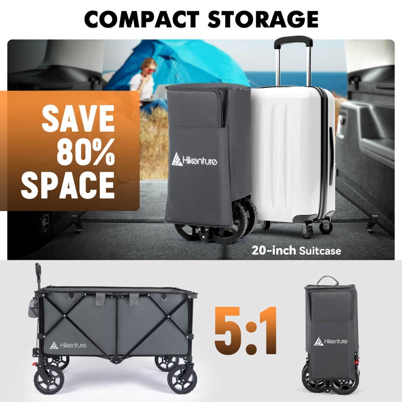 Hikenture Collapsible Wagon 330LBS Capacity, 200L Extra Large Wagons Carts Foldable, Heavy Duty Folding Wagon with All-Terrain Wheels, Utility Beach Wagons for Outdoor Garden - Image 5