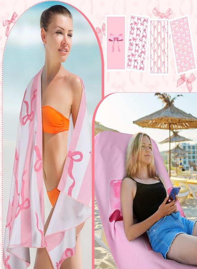 Haull منشفة شاطئ هاول 4 عبوة كوكيت وردية مع رباط ميكروفايبر 75'' x 35'' ناعمة كبيرة الحجم، مناشف حمام مسبح ماصة سريعة الجفاف للتخييم، للحمام، صالة الألعاب الرياضية، اليوغا، هدايا وردية للفتيات والسيدات - Image 4
