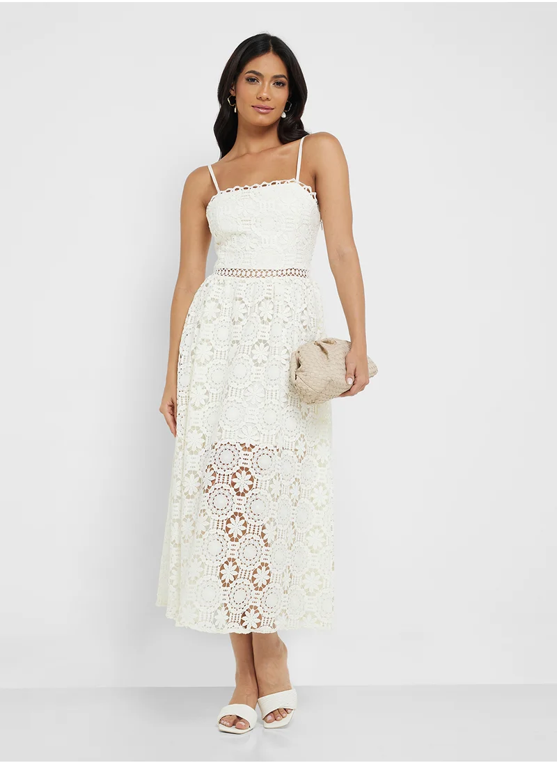 جاست مي Scallop Neck Floral Embroidered Maxi Dress