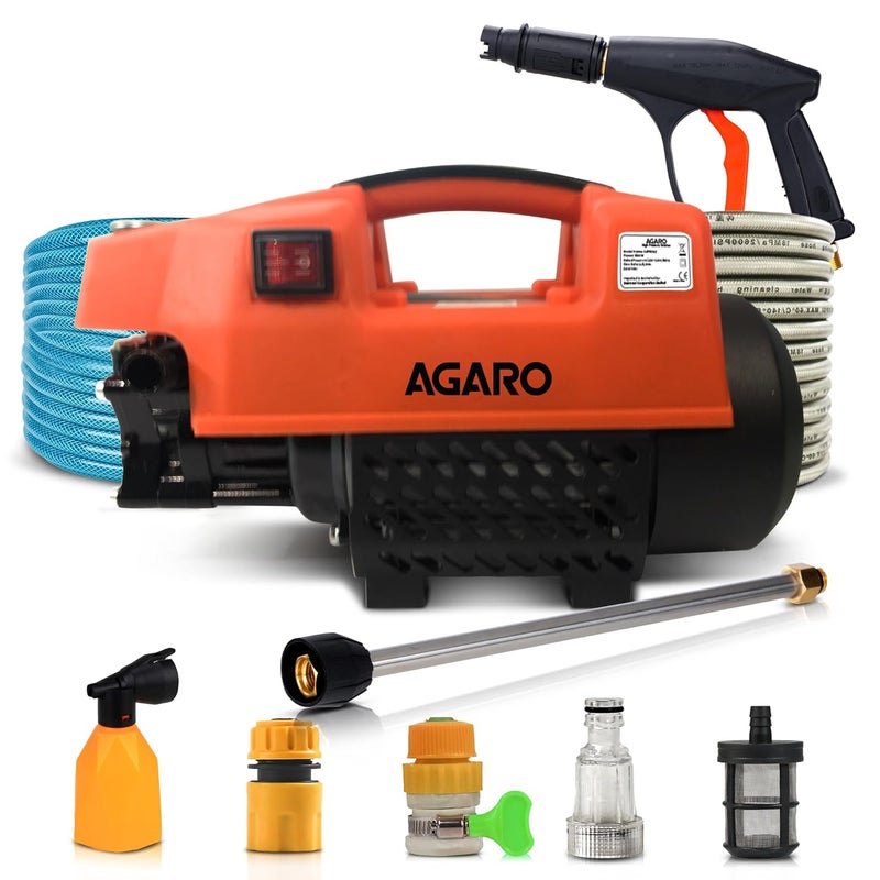 AGARO Supreme High Pressure Washer Car Washer 1800 Watts Motor 120 Bars 65LMin Flow Rate 8 Meters Outlet Hose Portable Car Bike Home Cleaning Black and Orange - Image 1