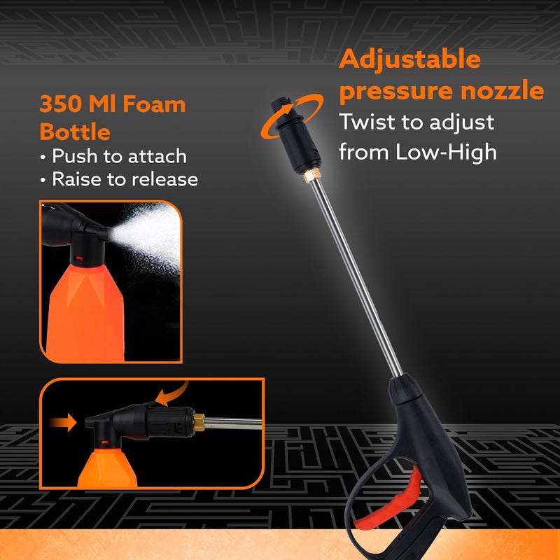 AGARO Supreme High Pressure Washer Car Washer 1800 Watts Motor 120 Bars 65LMin Flow Rate 8 Meters Outlet Hose Portable Car Bike Home Cleaning Black and Orange - Image 4