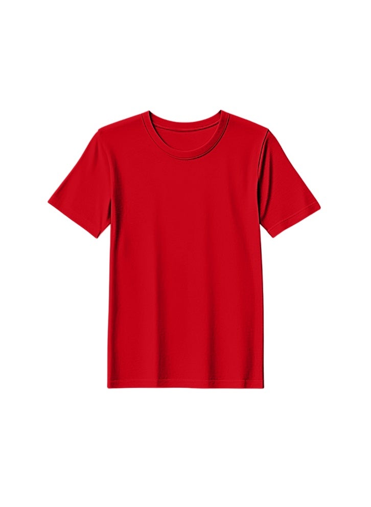 بيفت خيوط تي شيرت عادي رقبة مستديرة - أحمر (كبير، بوليقطن، بانتون 3517 C، طقم من 01 قطعة) - Image 1