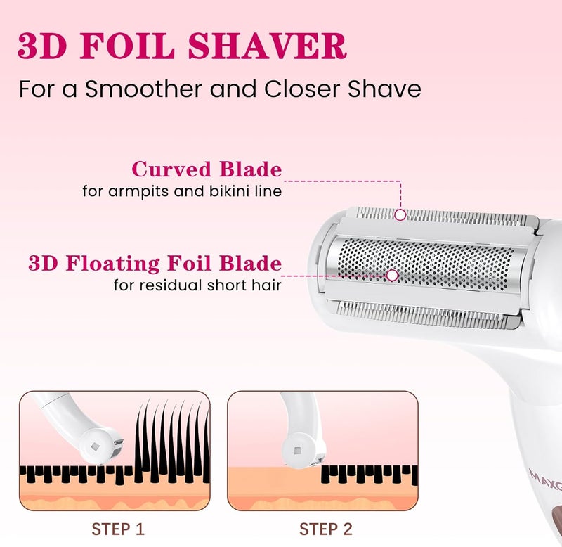 Maxgroom Bikini Trimmer Women, 4-in-1 Waterproof Electric Razors Shaver for Pubic Hair, Rechargeable Body Hair Trimmer for Underarm Leg Arm with LED Light and Travel Pouch (large) - Image 4