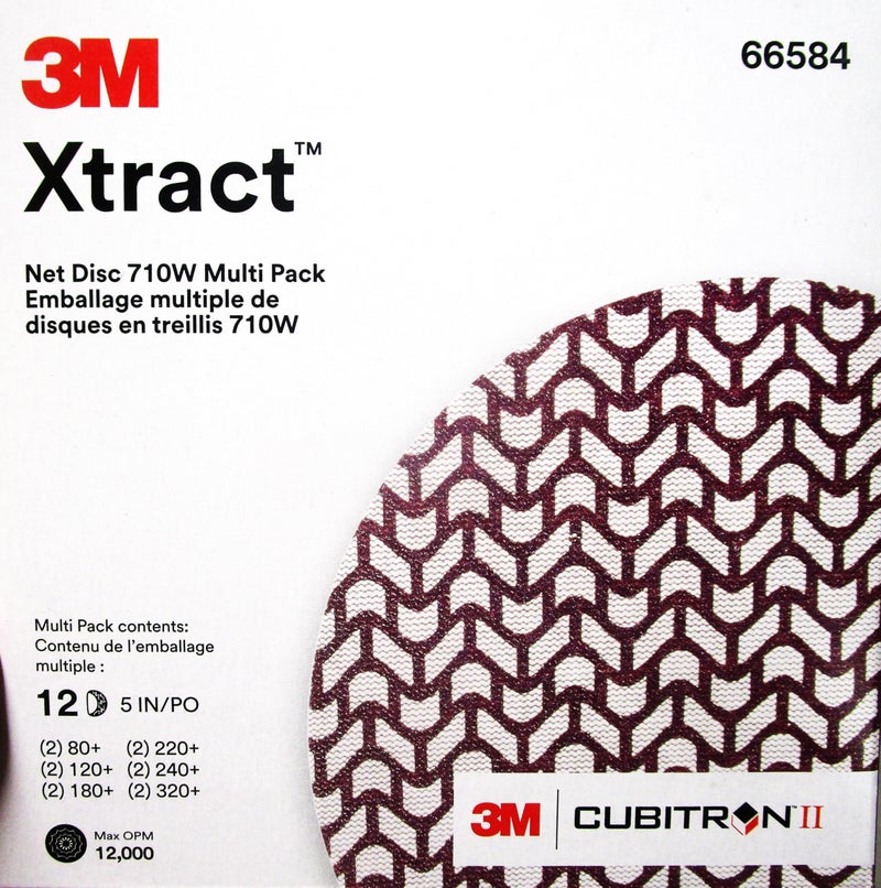 3M Xtract Net Disc 710W, 5 in, 12 Piece Multi-Pack Hook and Loop Sanding Discs, 80+, 120+, 180+, 220+, 240+, 320+, Virtually Dust-Free, Assorted Grades, 66584 - Image 1