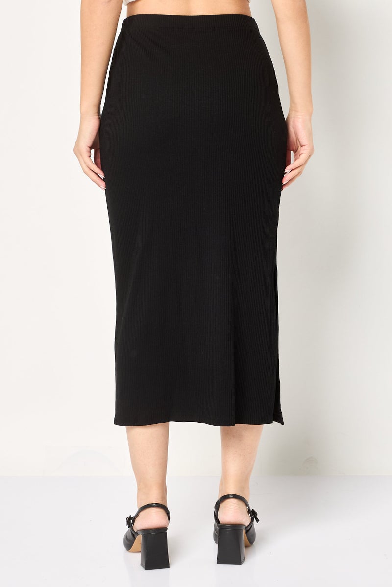 promod Women Ribbed Maxi Skirt, Black - Image 2