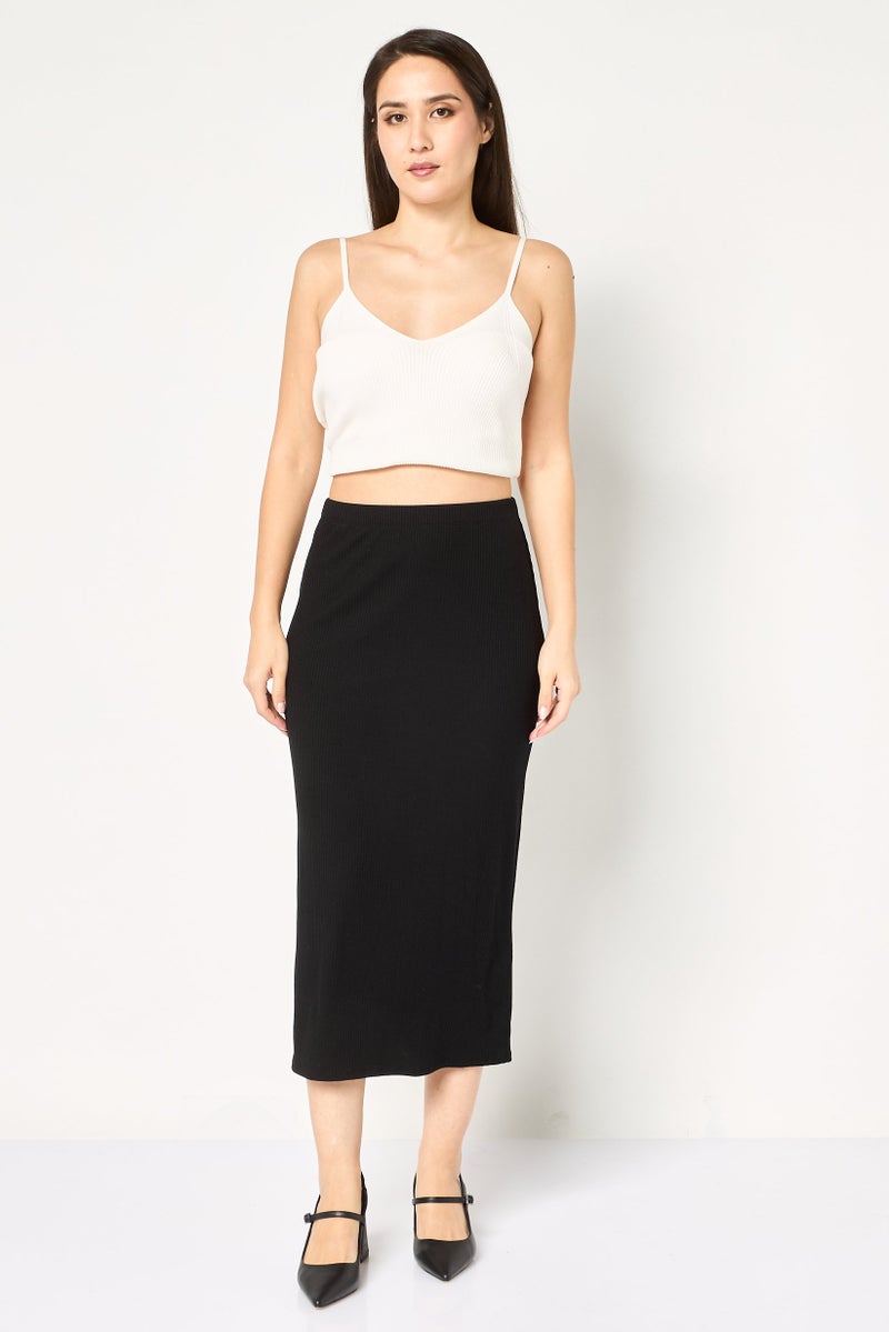 promod Women Ribbed Maxi Skirt, Black - Image 3