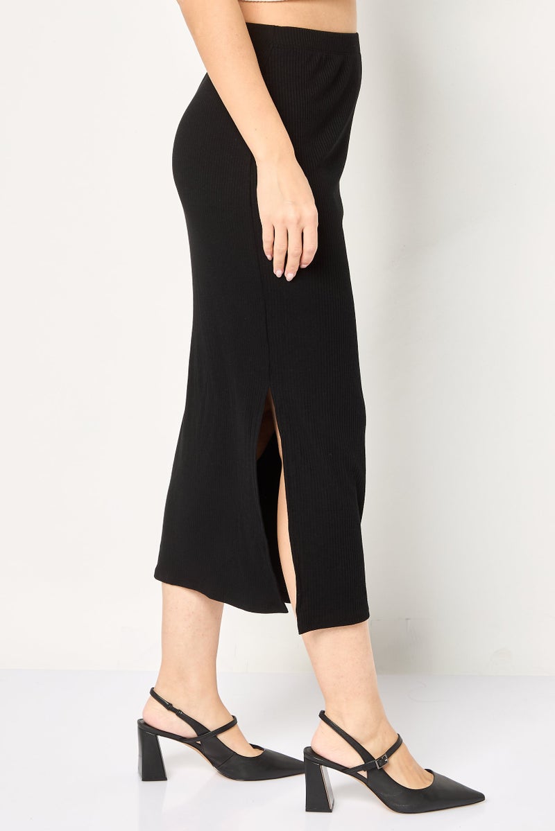 promod Women Ribbed Maxi Skirt, Black - Image 4